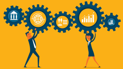 Image of people turning gears.
