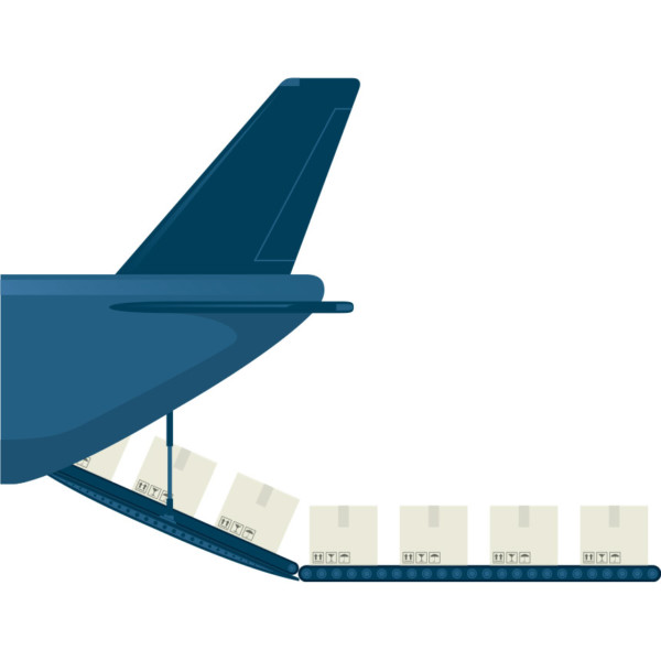Image of a plane being loaded up with boxes.