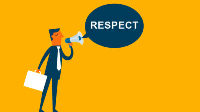 Man using megaphone to spread respect with his voice