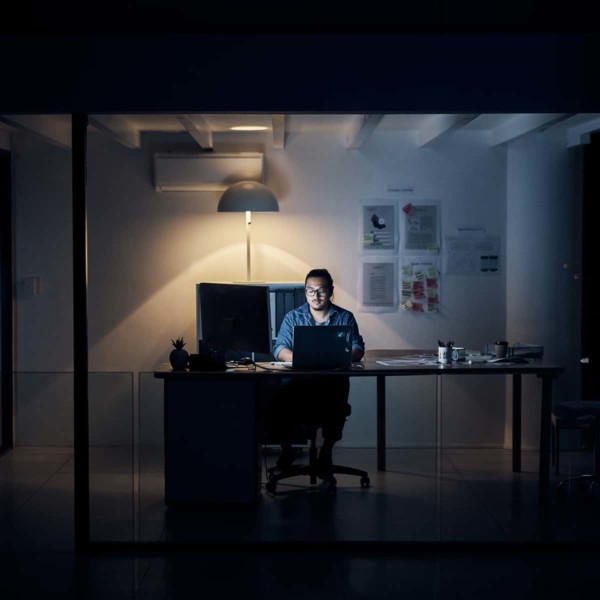 Man working late in office