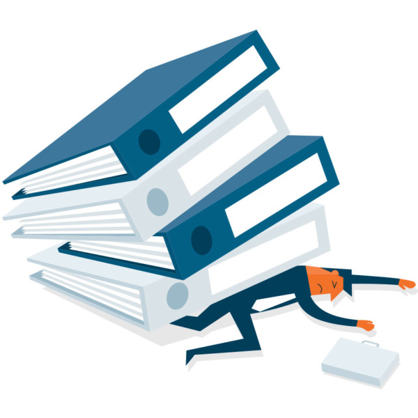 Image of a pile of books on top of someone.