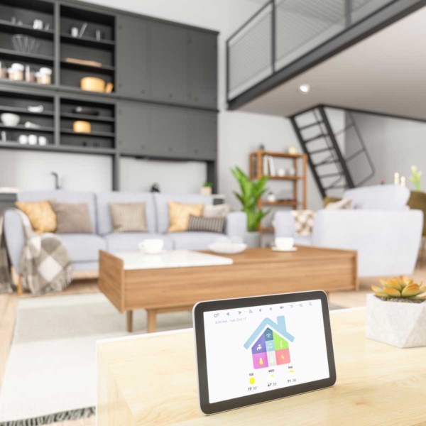 Image of a tablet with smart home controls.