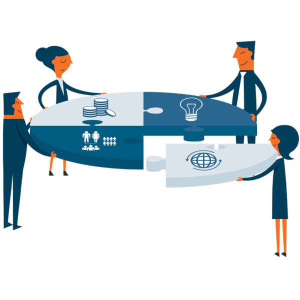 Team putting pieces together for business success
