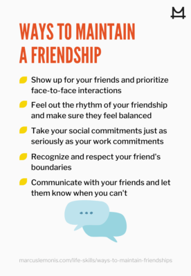 List of 5 ways you can maintain a friendship