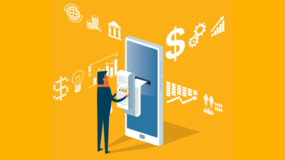 Man pulling receipt from mobile phone
