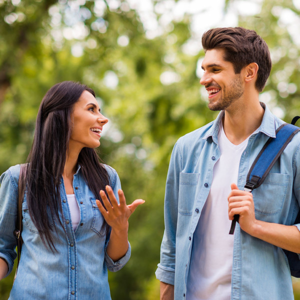 smiling couple enjoying their first date