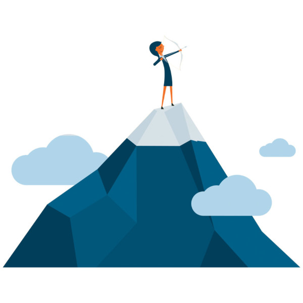 graphic of woman launching bow arrow high