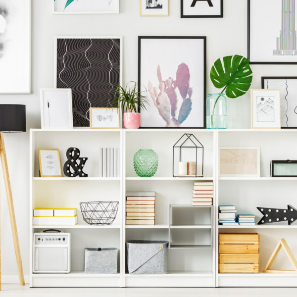Image of white contemporary bookcase with books