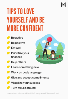 List of tips to help you love yourself and be more confident