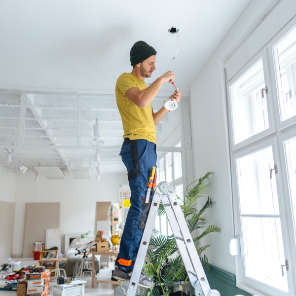 Man installing recessed lighting